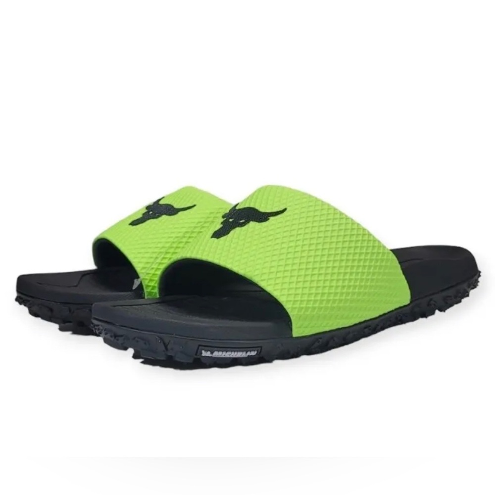 Under Armour Project Rock Fat Tire Slides Black Volt 
3025237-302